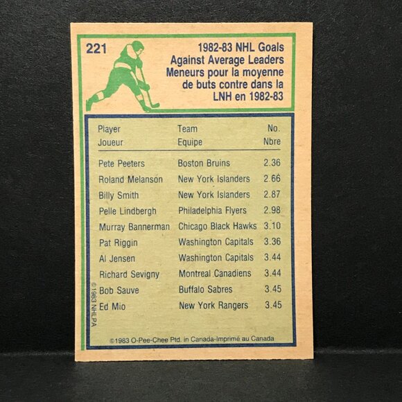 1983-84 O-Pee-Chee OPC Hockey Pete Peeters #222 Shutout Leaders Bruins - Picture 2 of 2